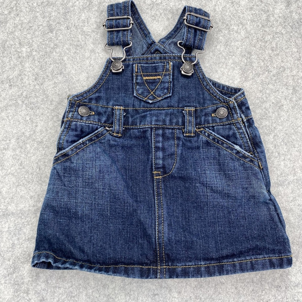 Old Navy Overall Dress Girls 0-3 Months Blue Denim Adjustable Straps Pockets